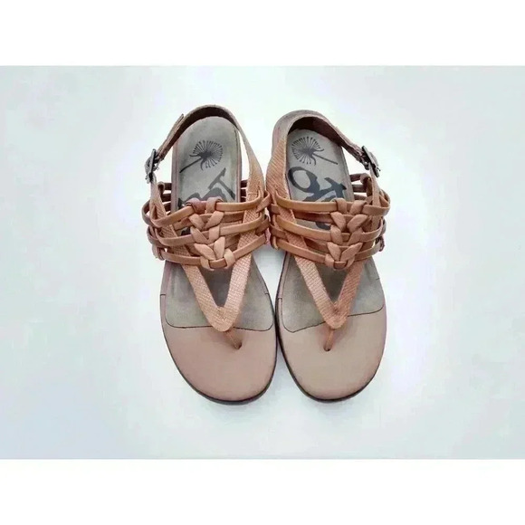 OTBT WOMEN'S BROWN WOVEN LEATHER AVIATE THONG SANALS 8.5M - Picture 1 of 8